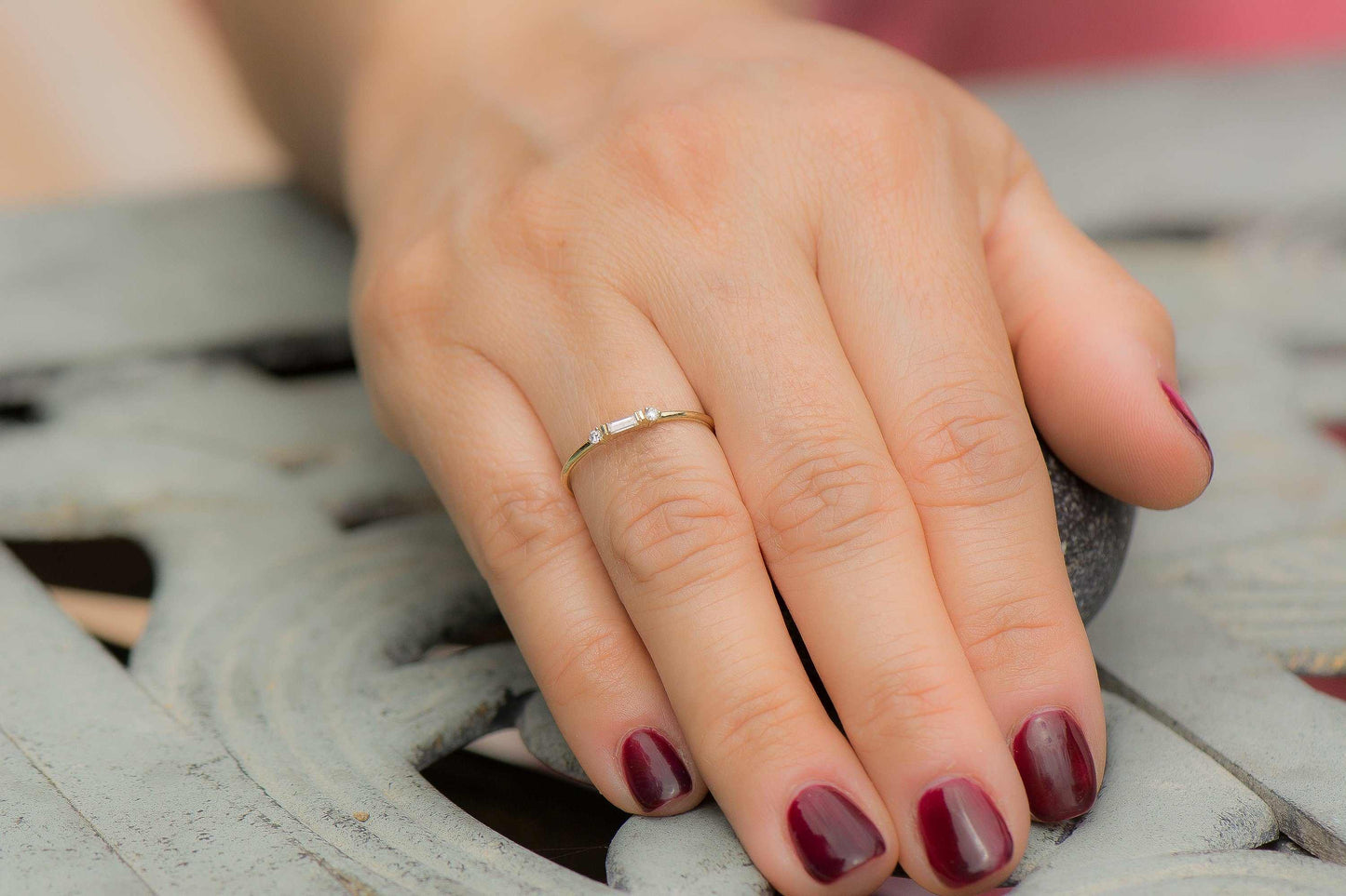 14K Gold Solitaire Baguette Diamond Ring