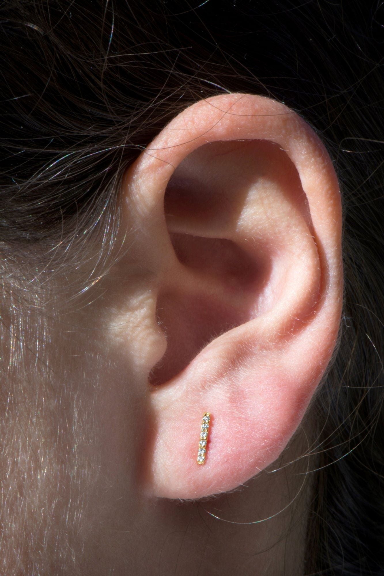 14k Gold Diamond Bar Stud Earrings