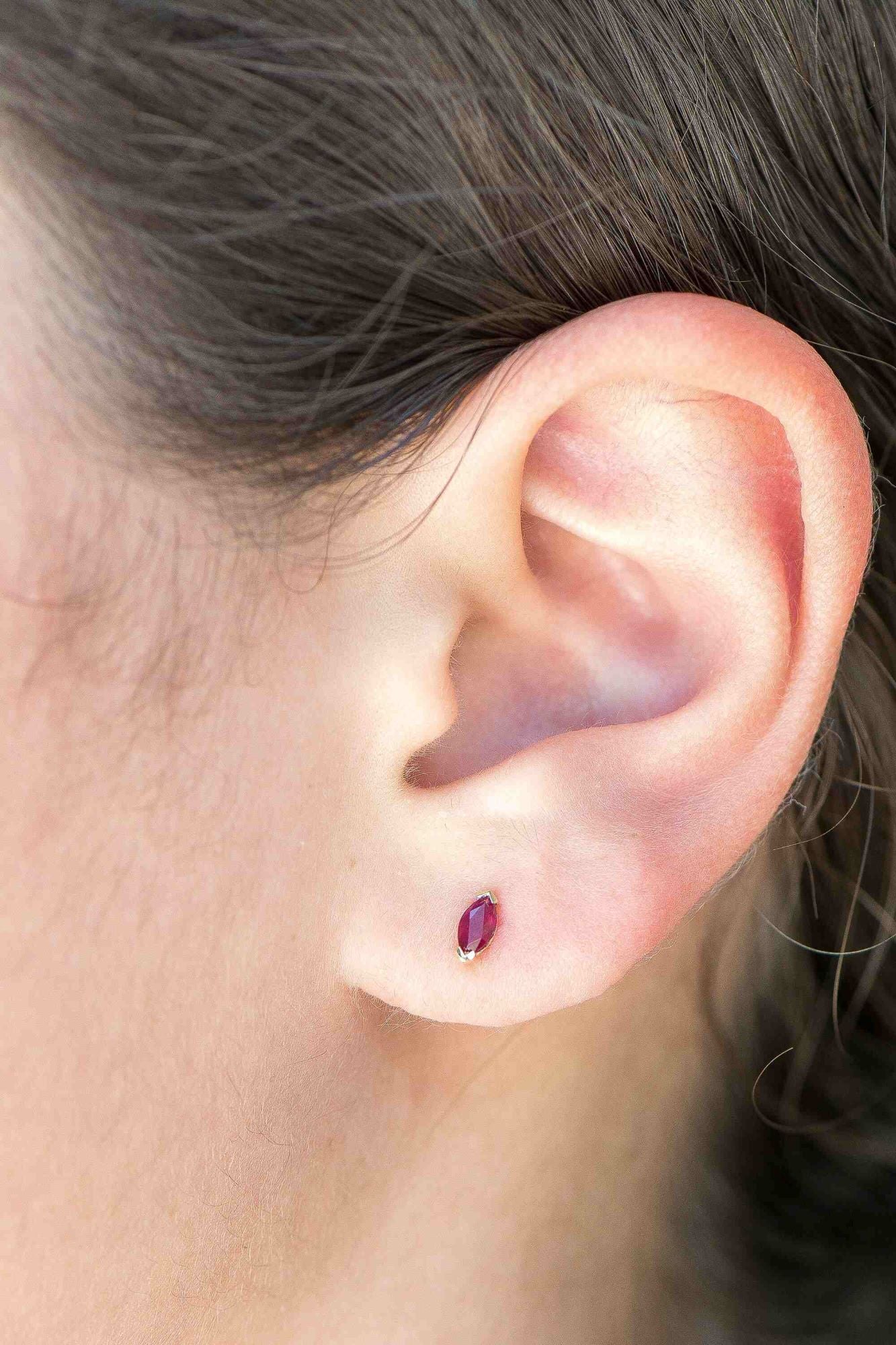 14k Gold Marquise Ruby Stud Earrings