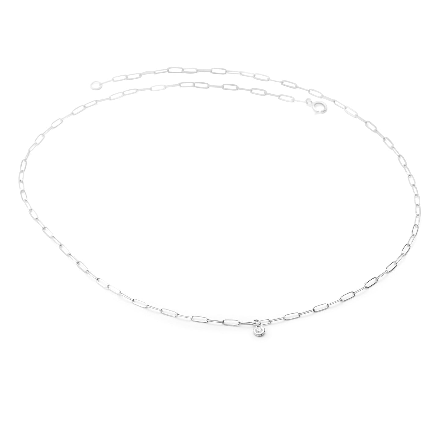 Gold Paperclip Chain Link Necklace with Diamond Pendant