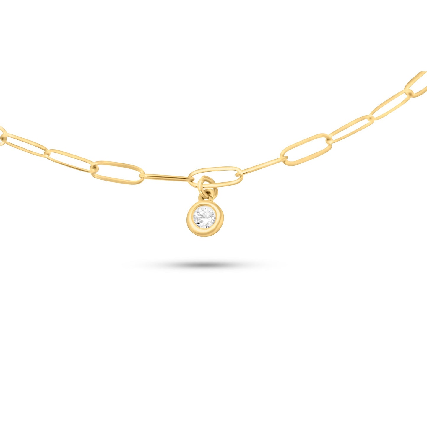 Gold Paperclip Chain Link Necklace with Diamond Pendant