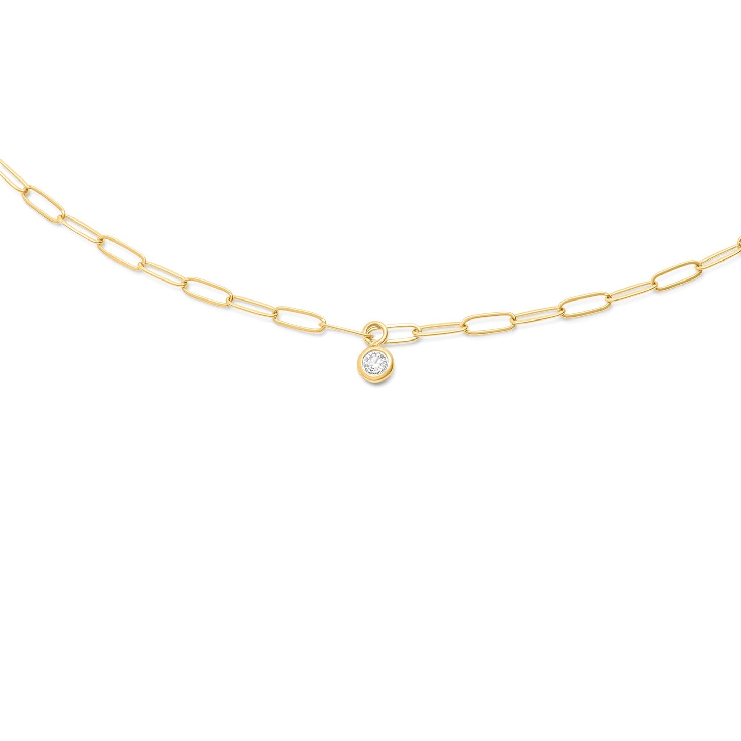 Gold Paperclip Chain Link Necklace with Diamond Pendant