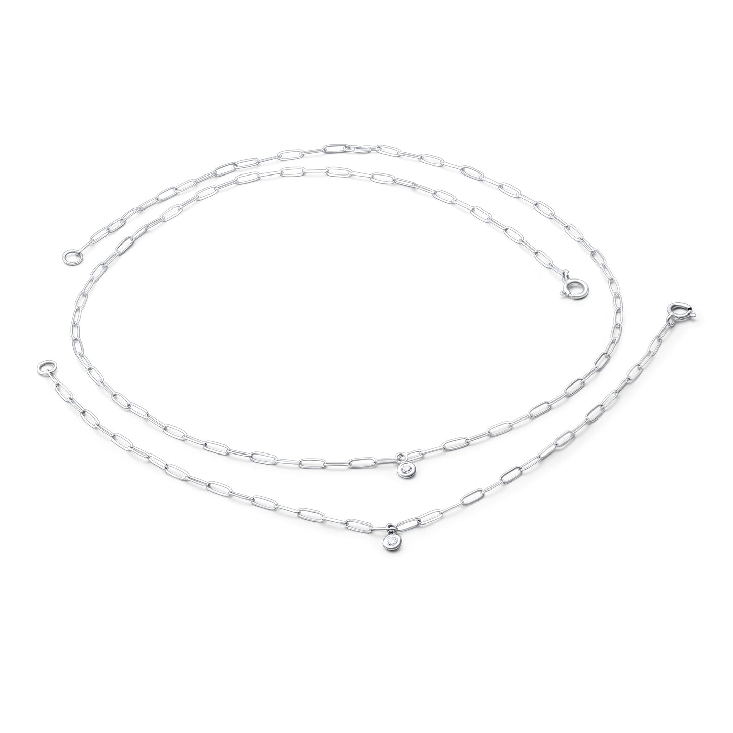 Gold Paperclip Chain Link Necklace with Diamond Pendant