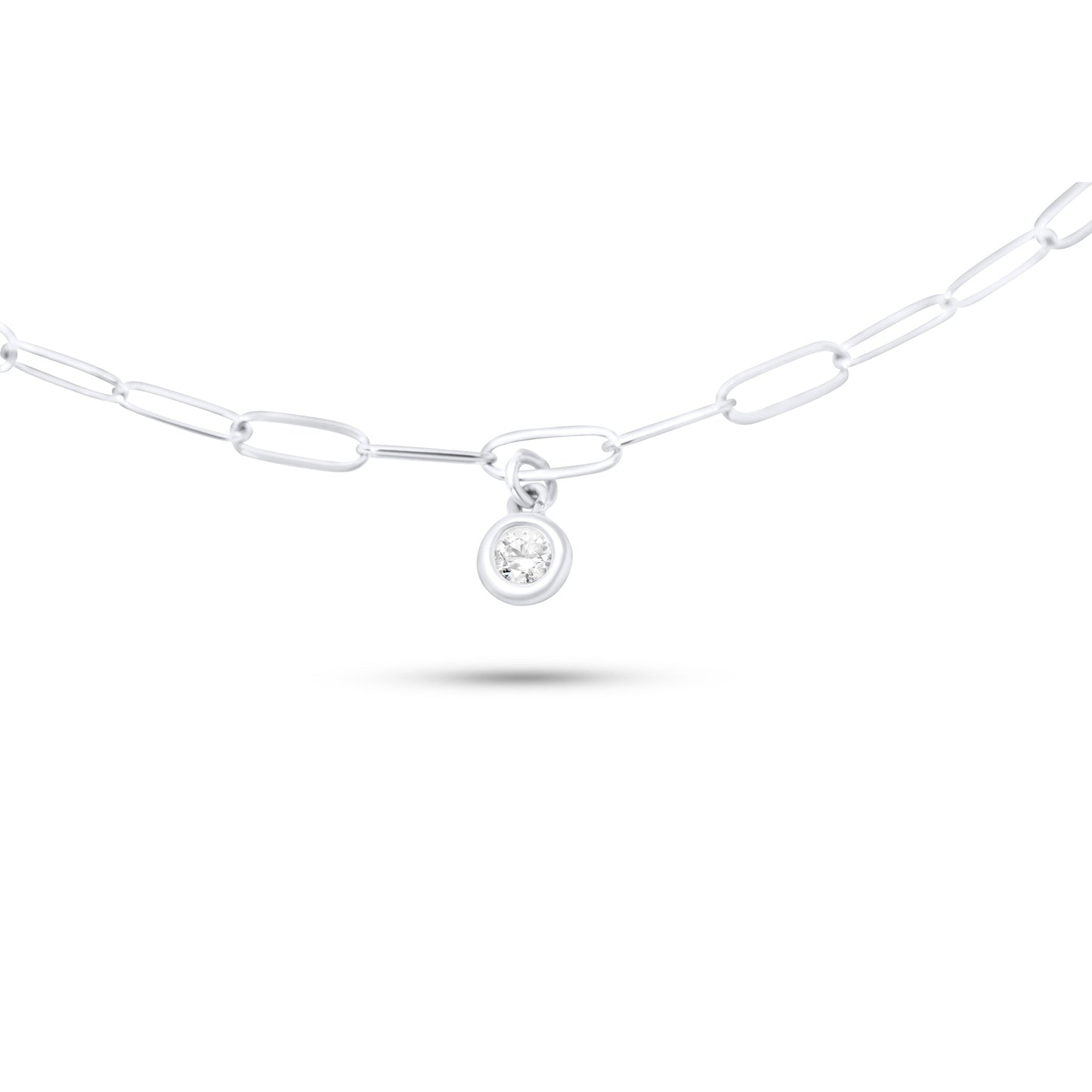 Gold Paperclip Chain Link Necklace with Diamond Pendant