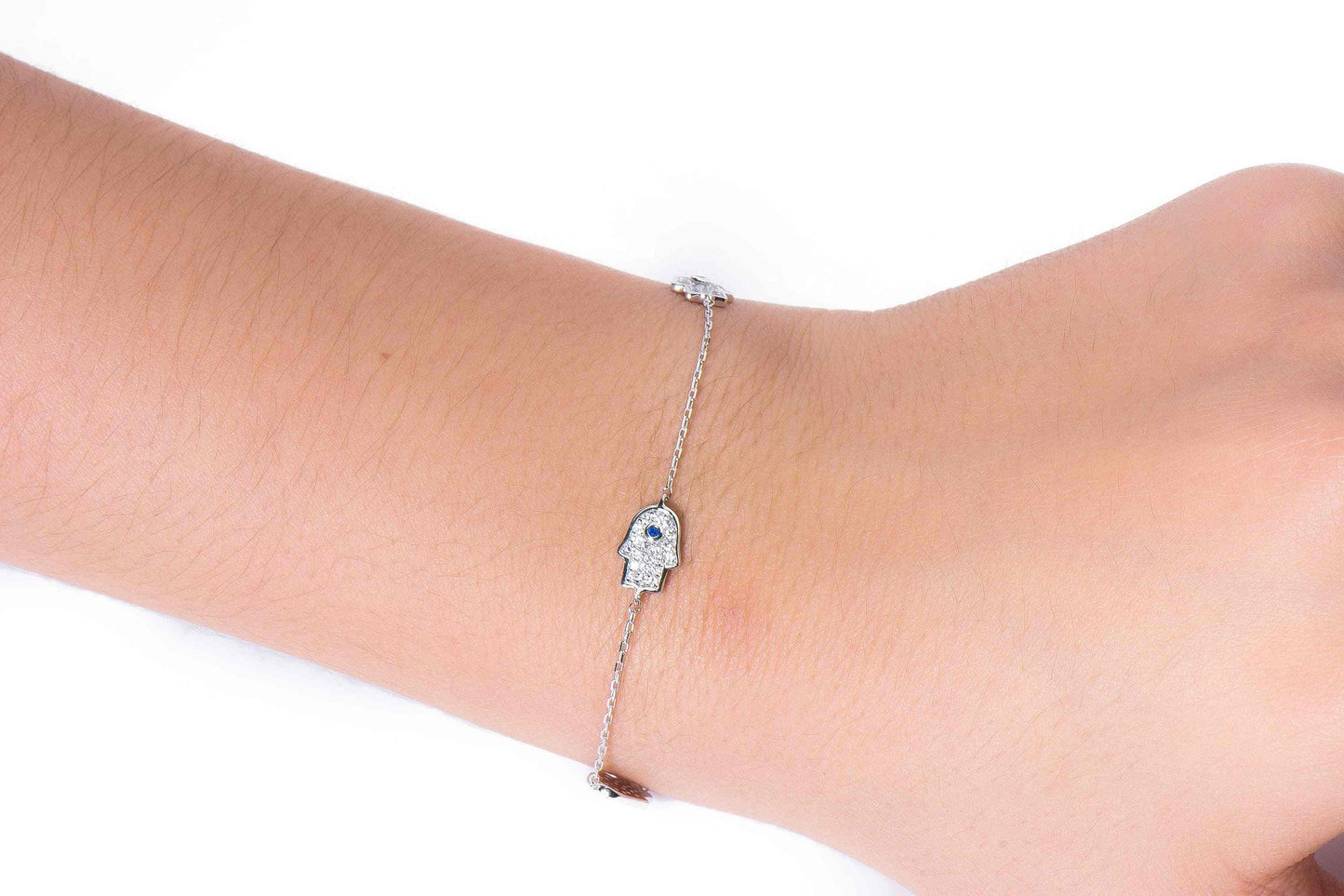Sterling Silver Eye Protection Hamsa Bracelet
