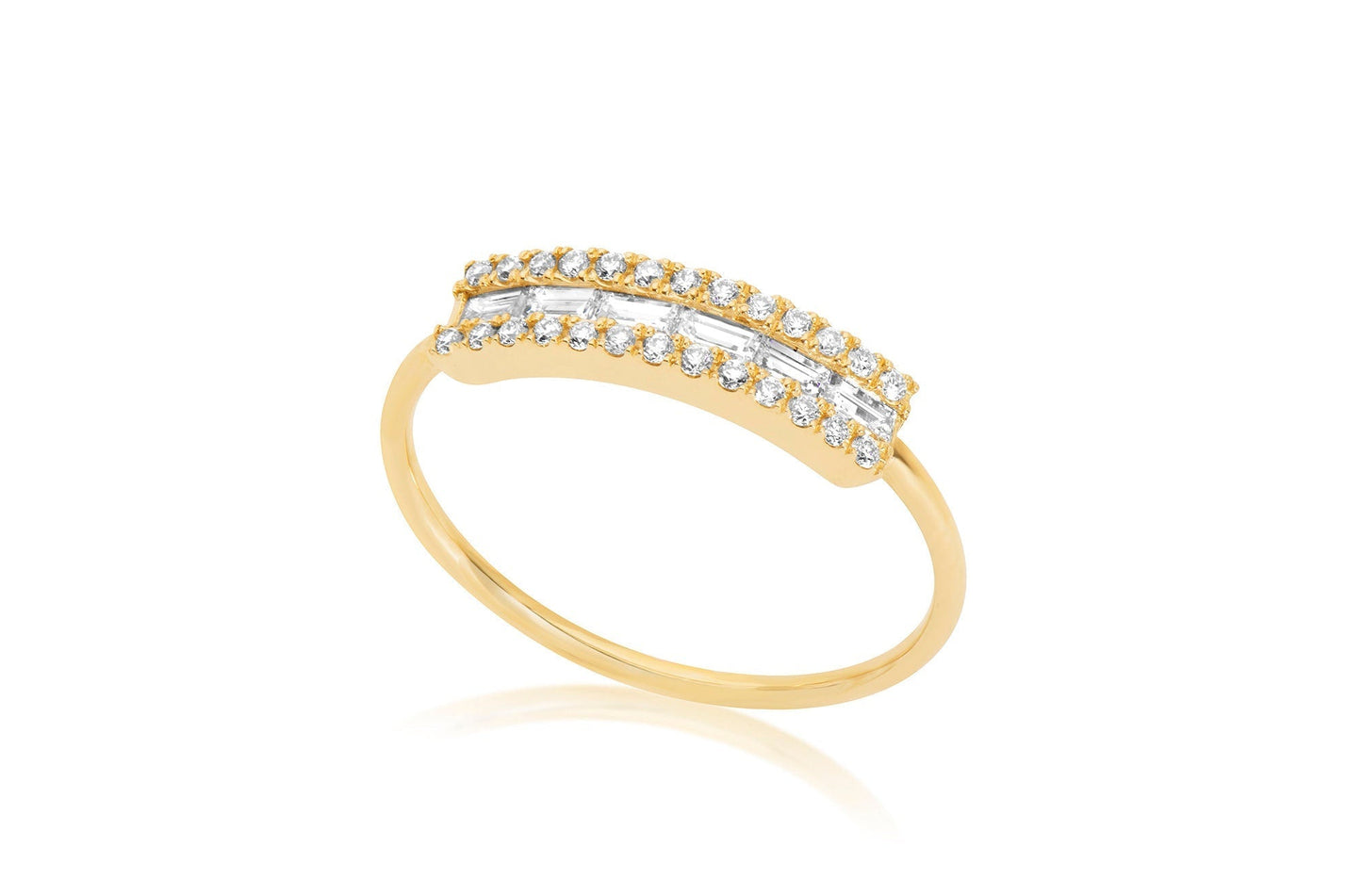 14k Baguette and round Diamond Micro Pave Ring
