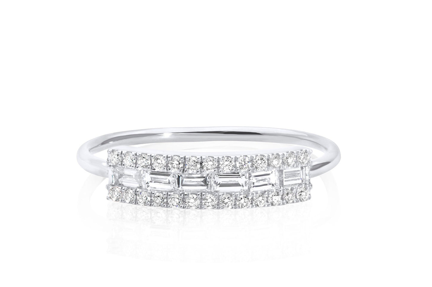 14k Baguette and round Diamond Micro Pave Ring