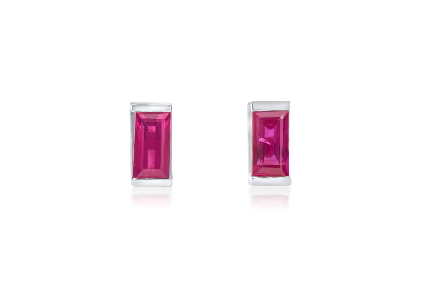 14k Baguette Cut Ruby Stud Earrings