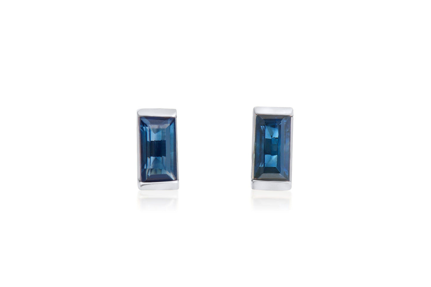 Baguette Cut Blue Sapphire Stud Earrings