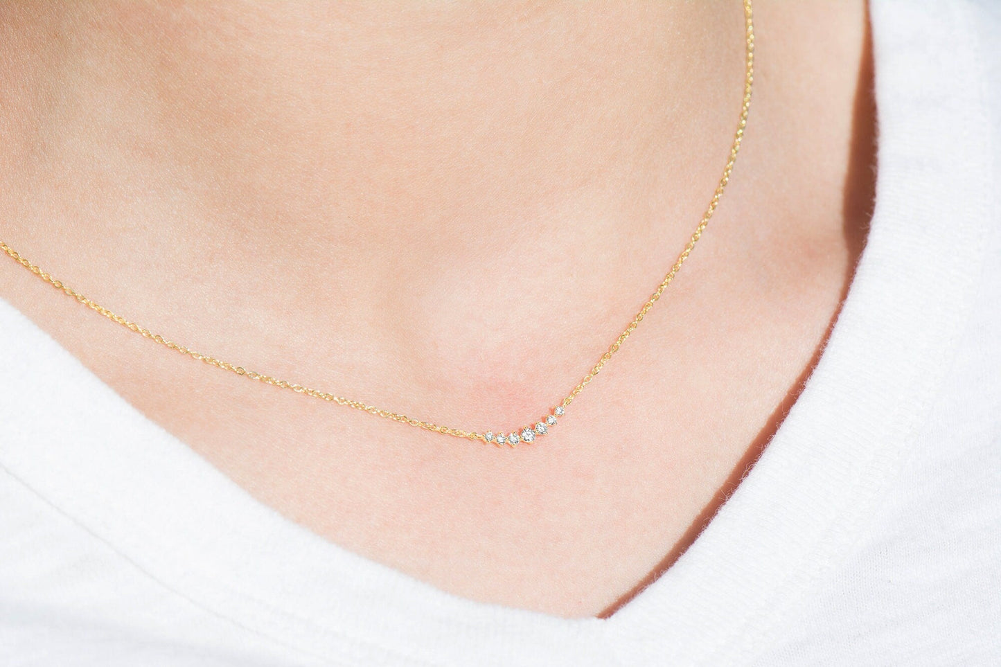Floating Diamond Curved Bar Necklace