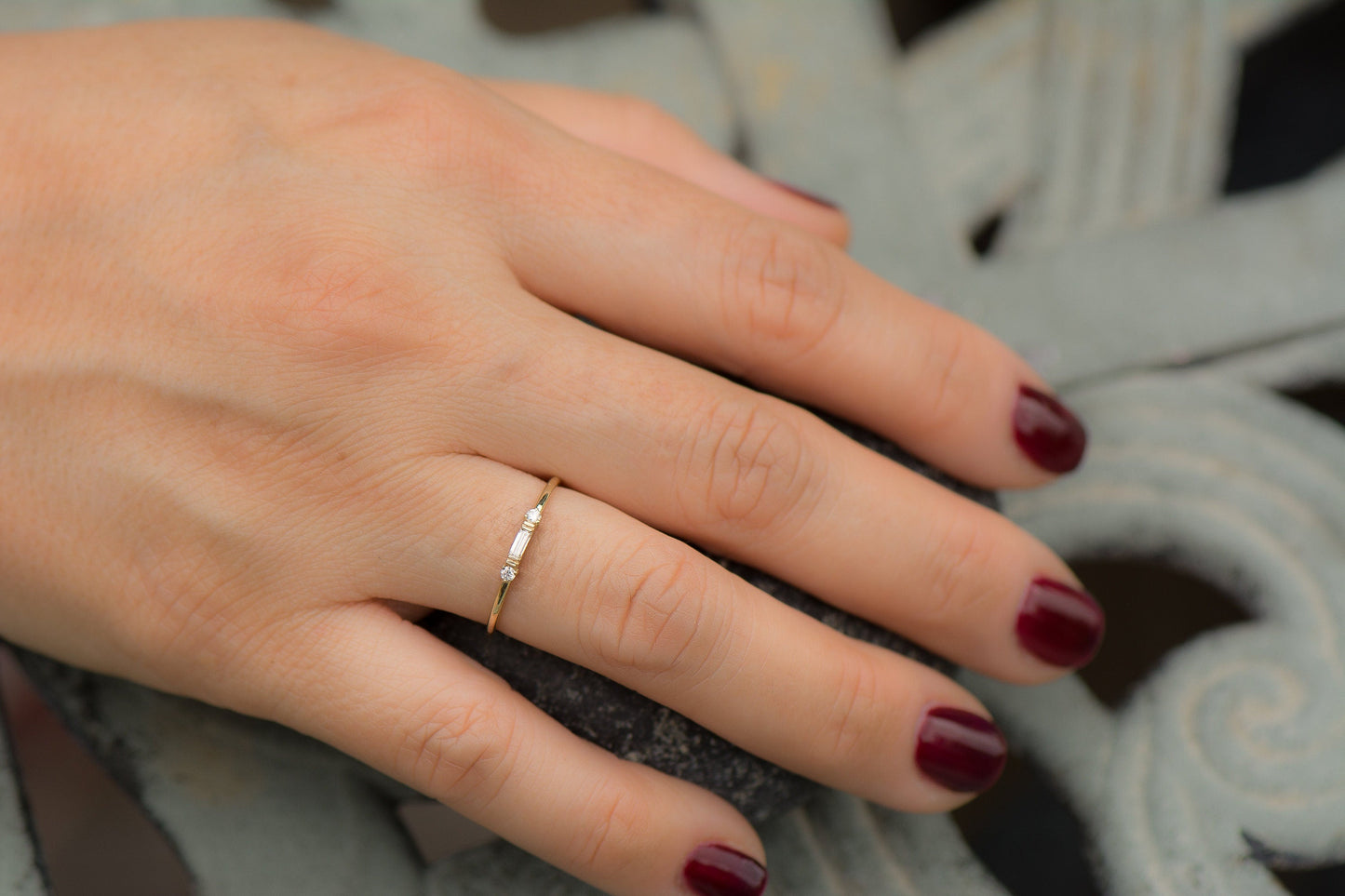 14K Gold Baguette and Round Cut Diamond Wedding Band