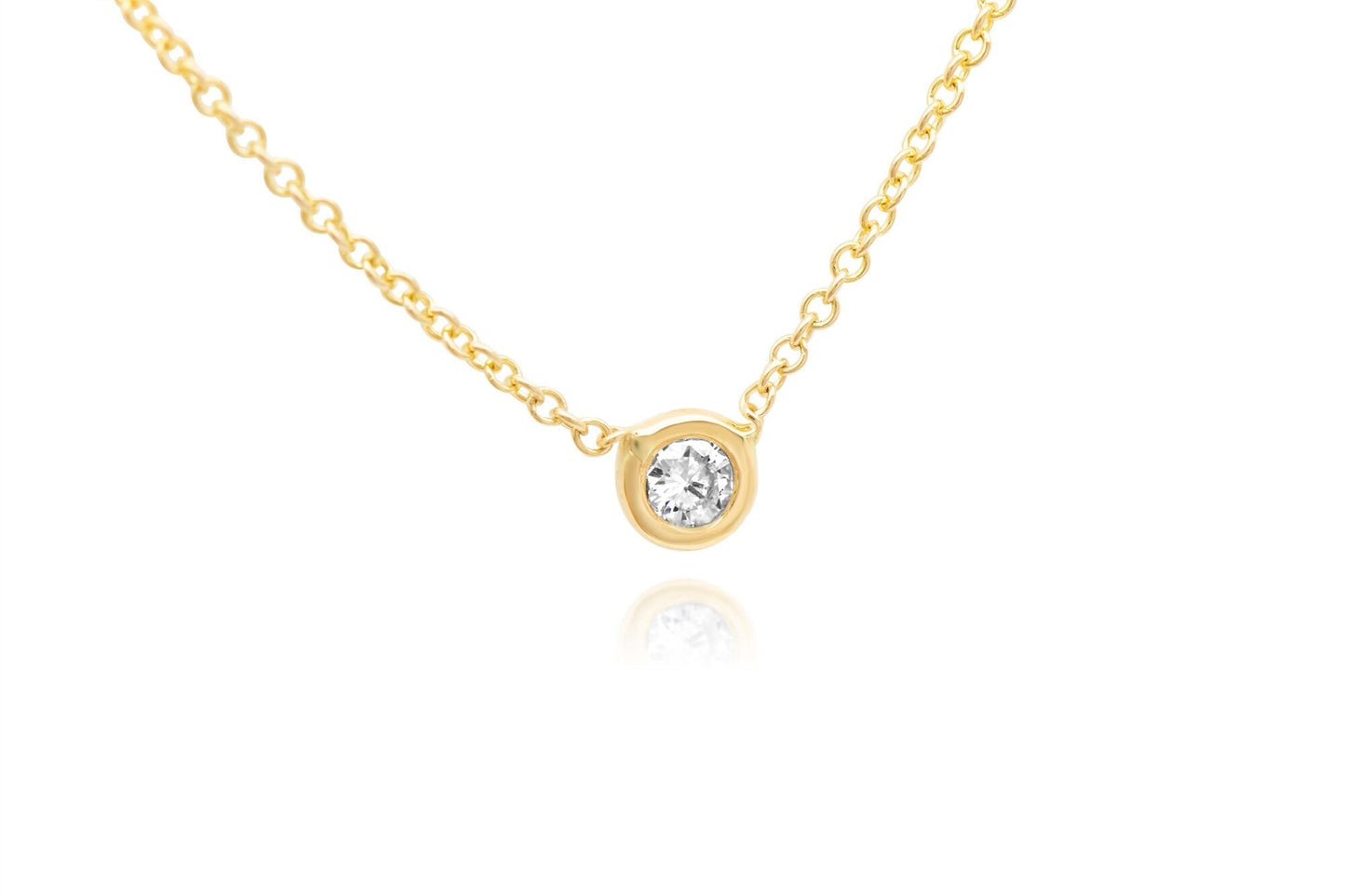 14k Rose Gold Diamond Solitaire Necklace of .05ct. with bezel setting