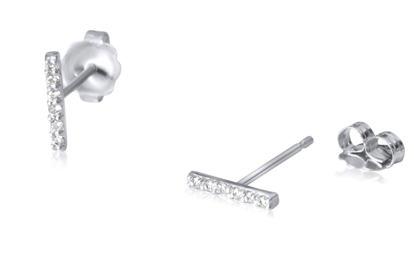 14k Gold Diamond Bar Stud Earrings