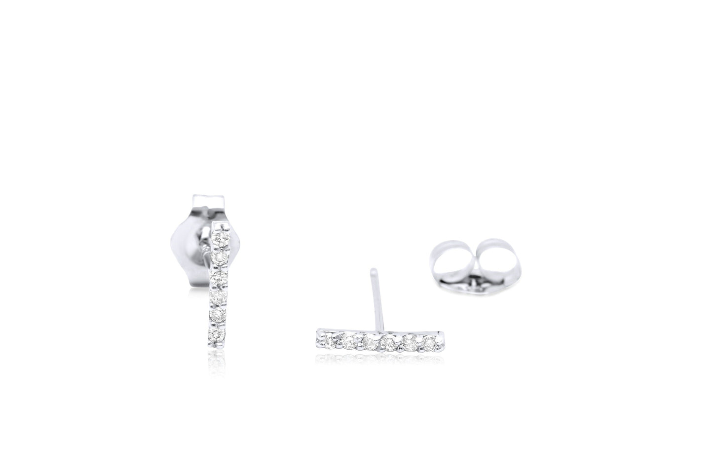14k Gold Diamond Bar Stud Earrings