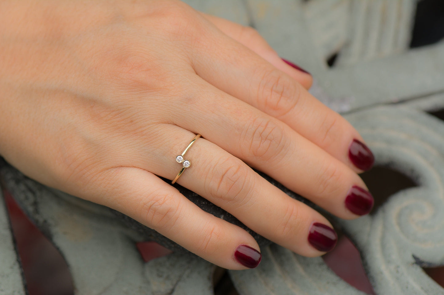 14k Gold Dual Diamond Bypass Ring