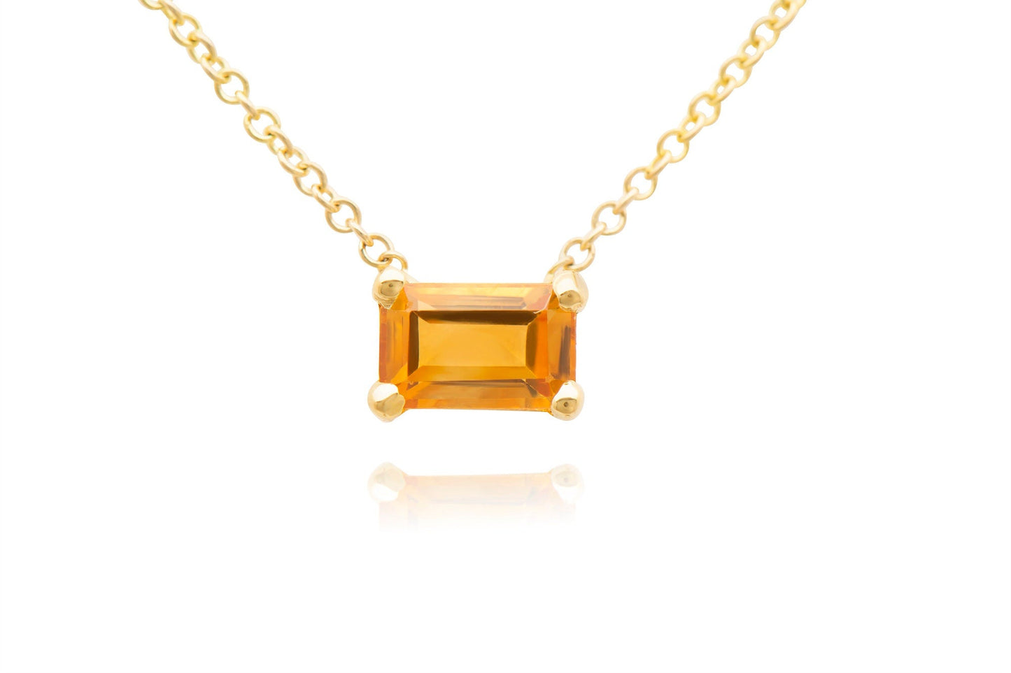 14k Gold Emerald Cut Citrine Necklaces