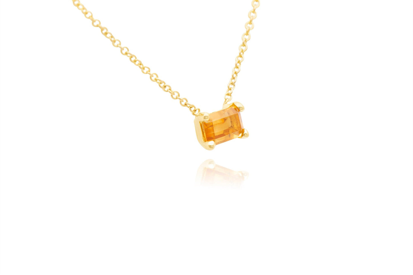 14k Gold Emerald Cut Citrine Necklaces