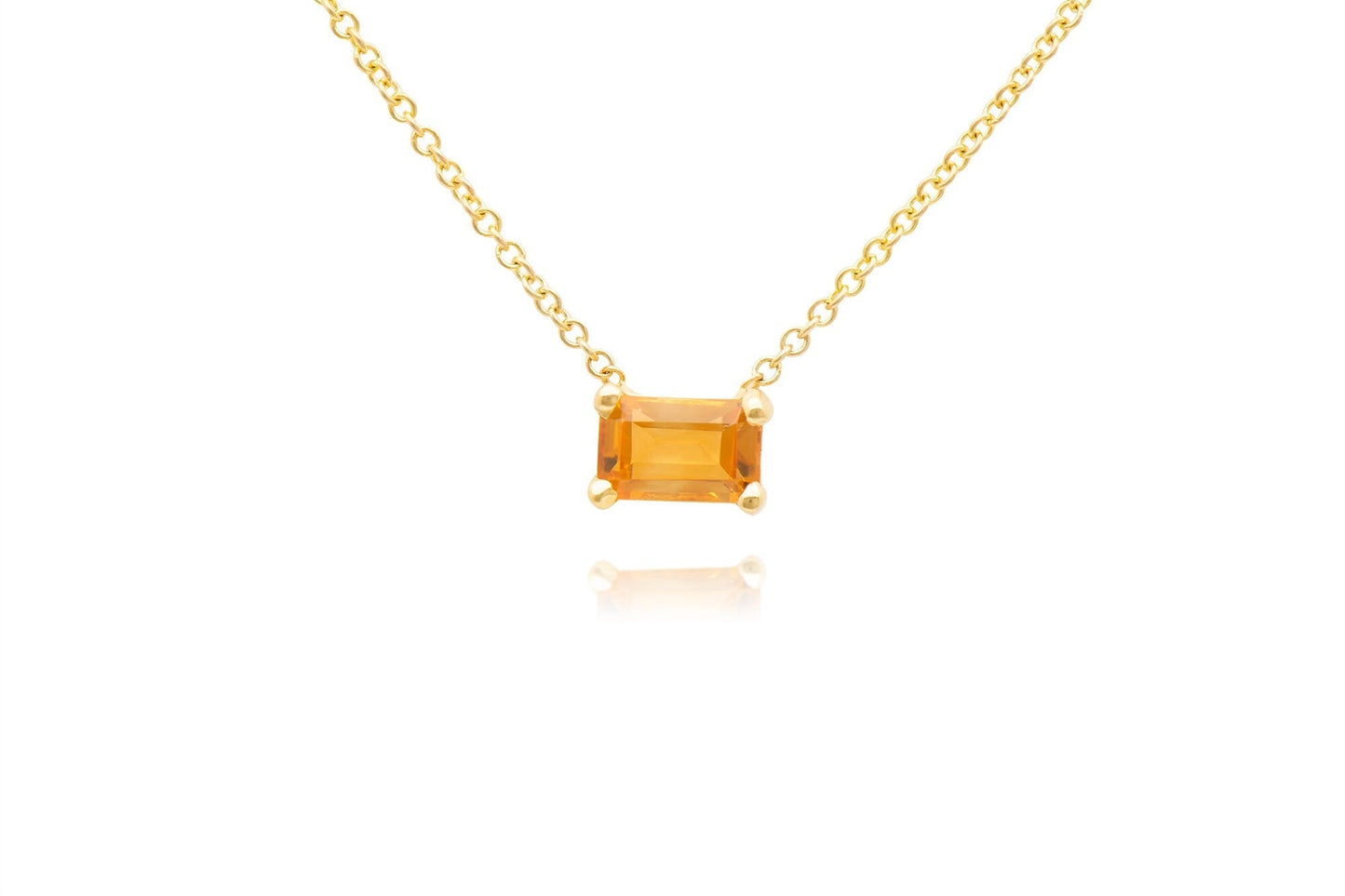 14k Gold Emerald Cut Citrine Necklaces