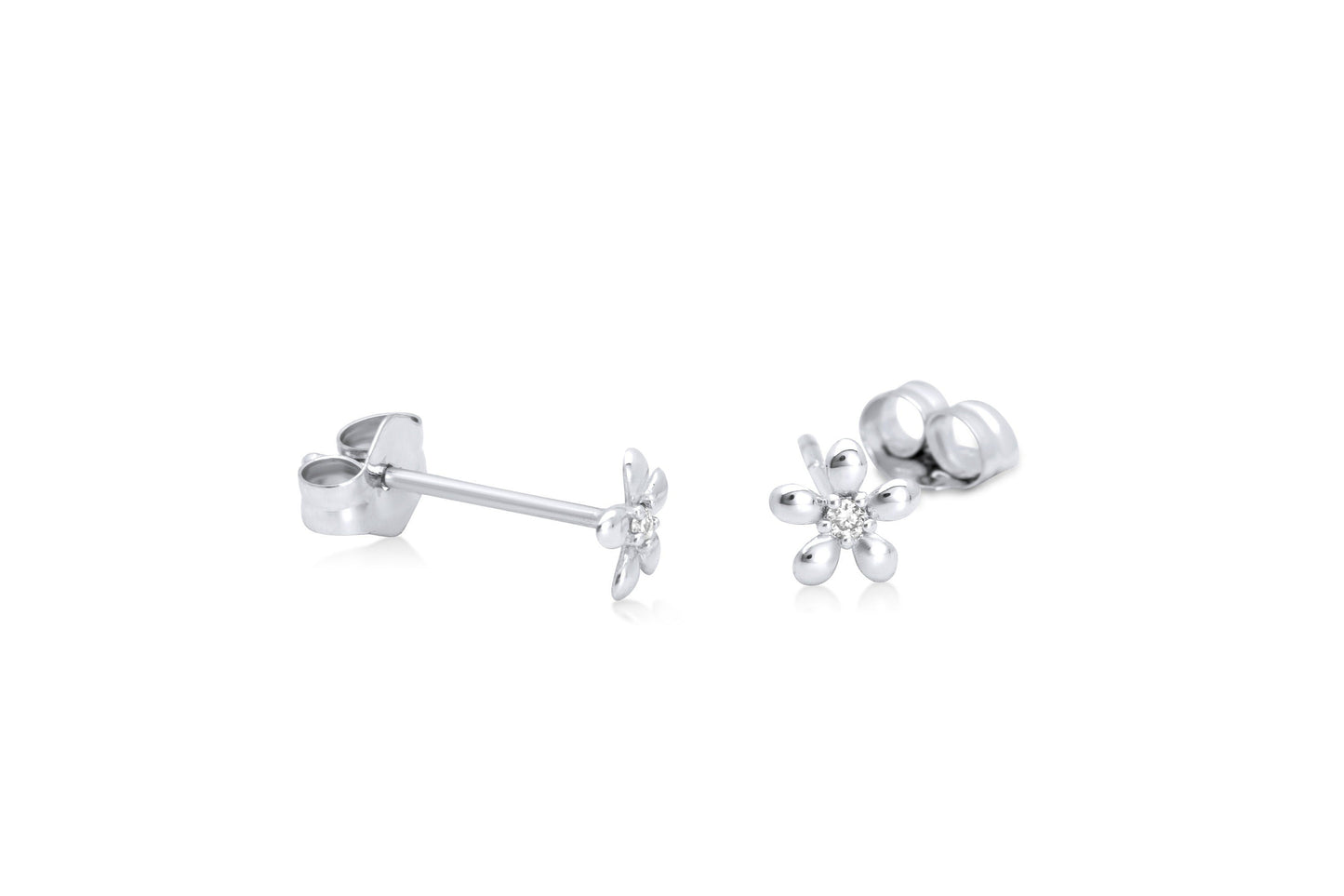 14K Gold Flower Diamond Tiny Stud Earrings