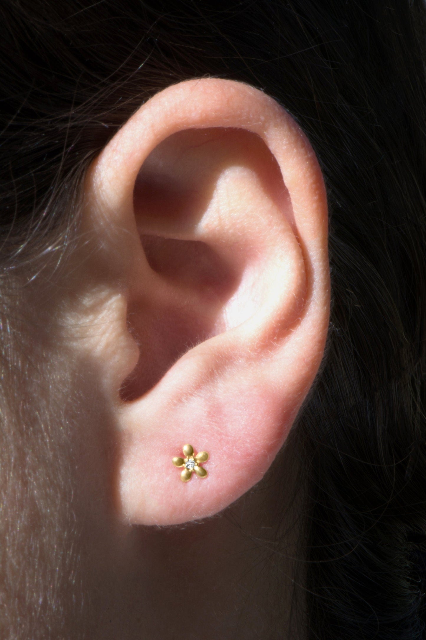 14K Gold Flower Diamond Tiny Stud Earrings