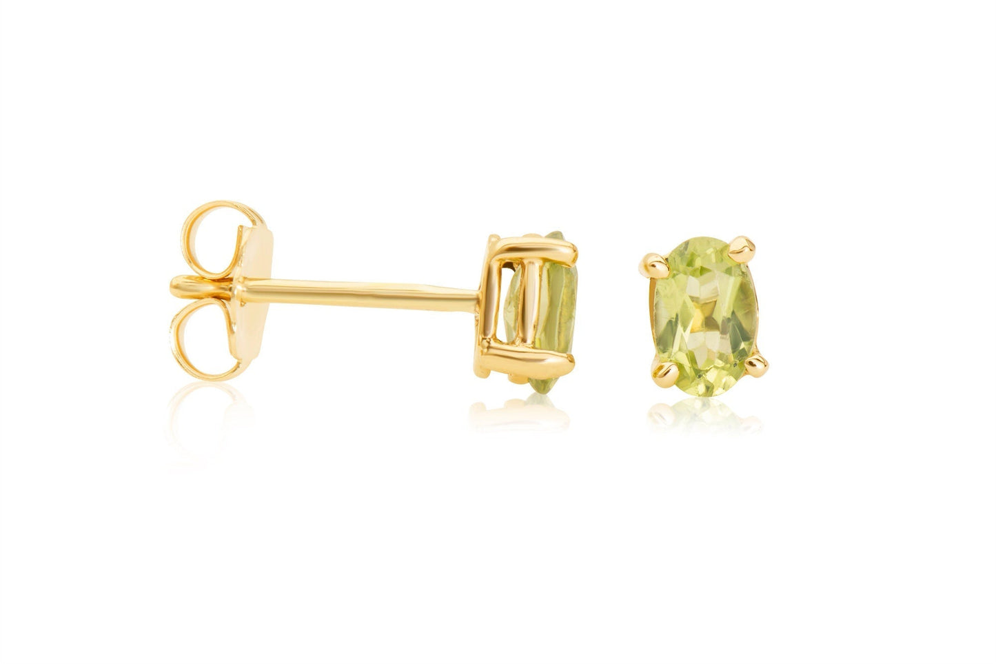14k Gold Green Oval Peridot Stud Earrings