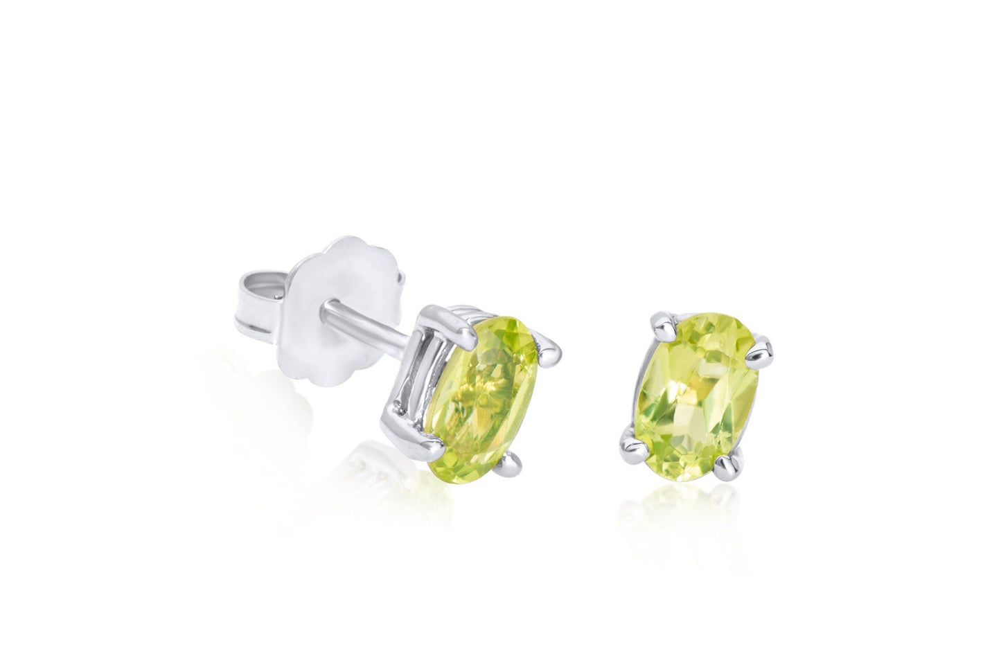 14k Gold Green Oval Peridot Stud Earrings
