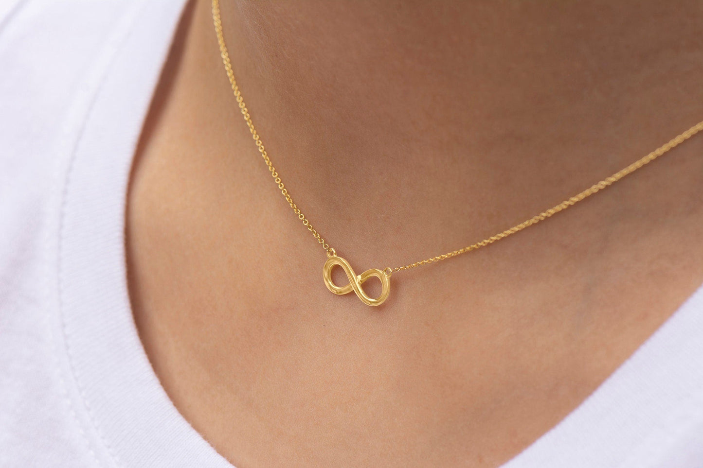 14k Gold Infinity Necklace, Layering Jewelry