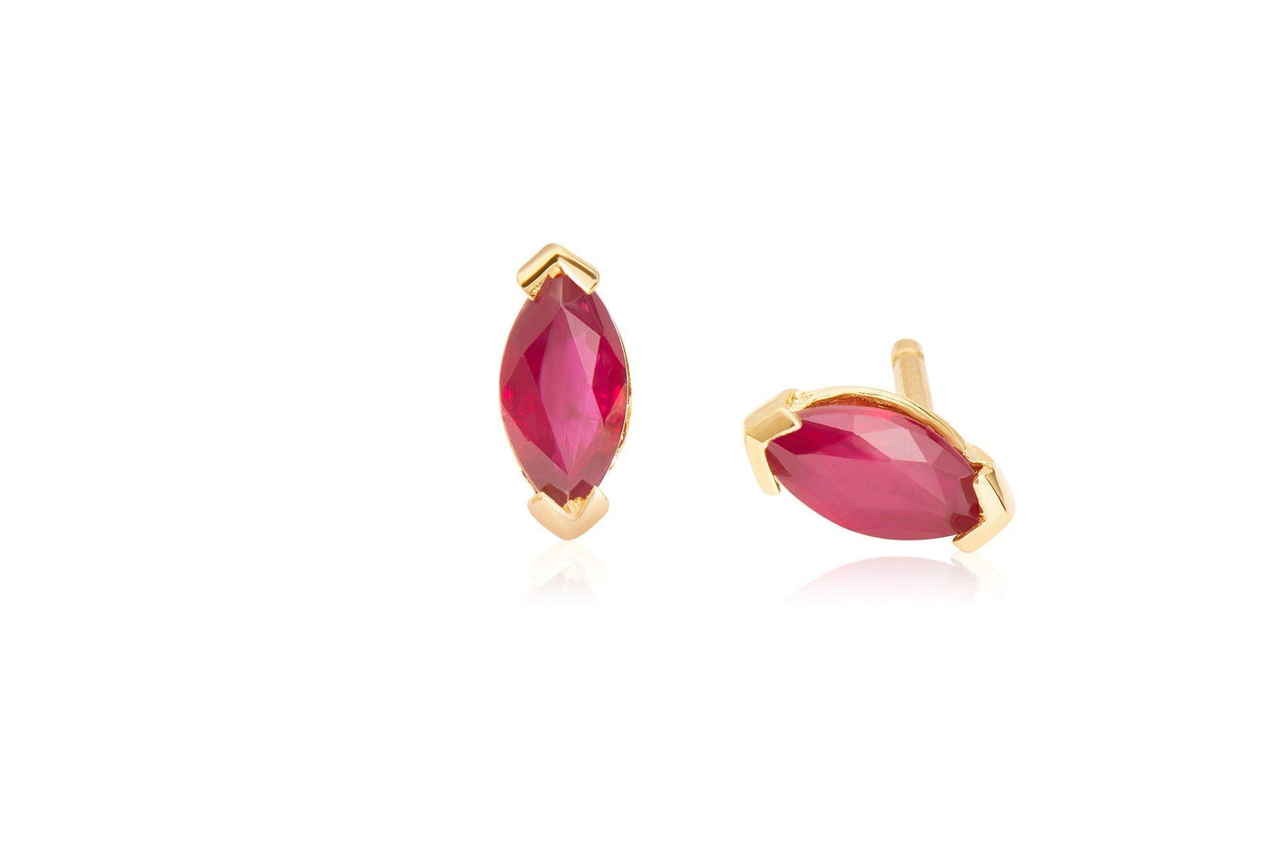 14k Gold Marquise Ruby Stud Earrings