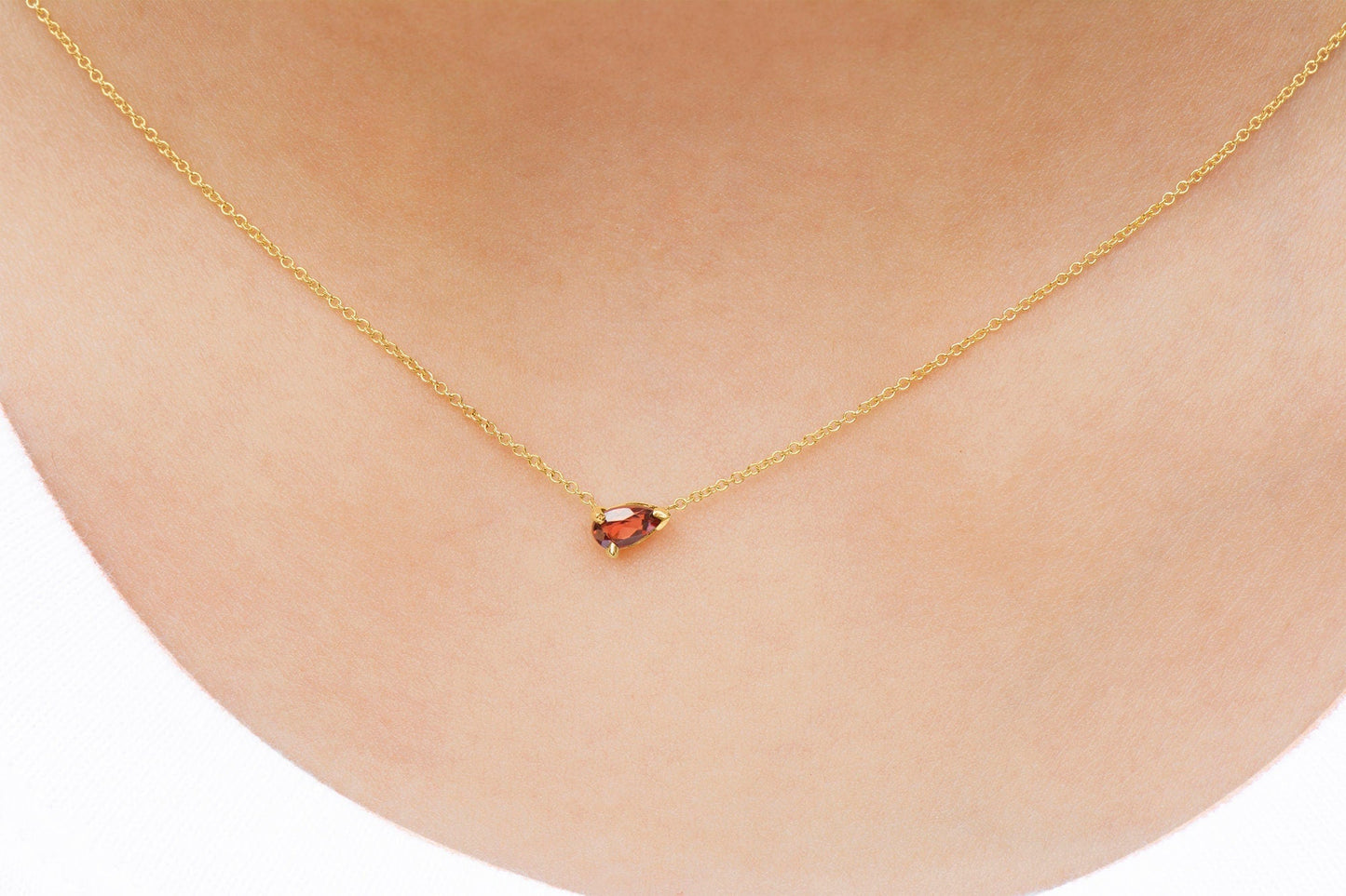 14k Gold Pear Shape Garnet Necklace