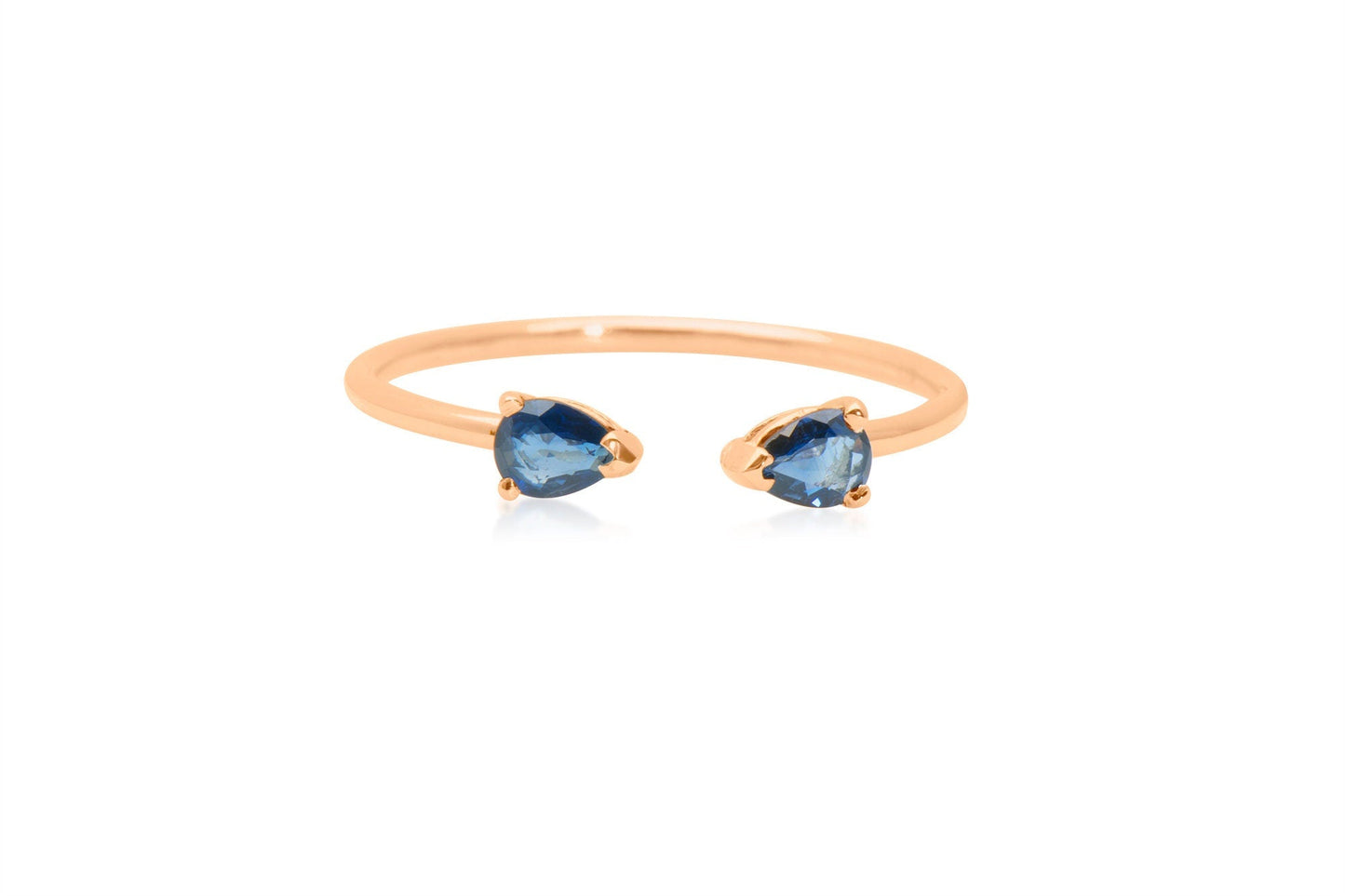 14k Gold Pear Shape Open Band Sapphire Ring