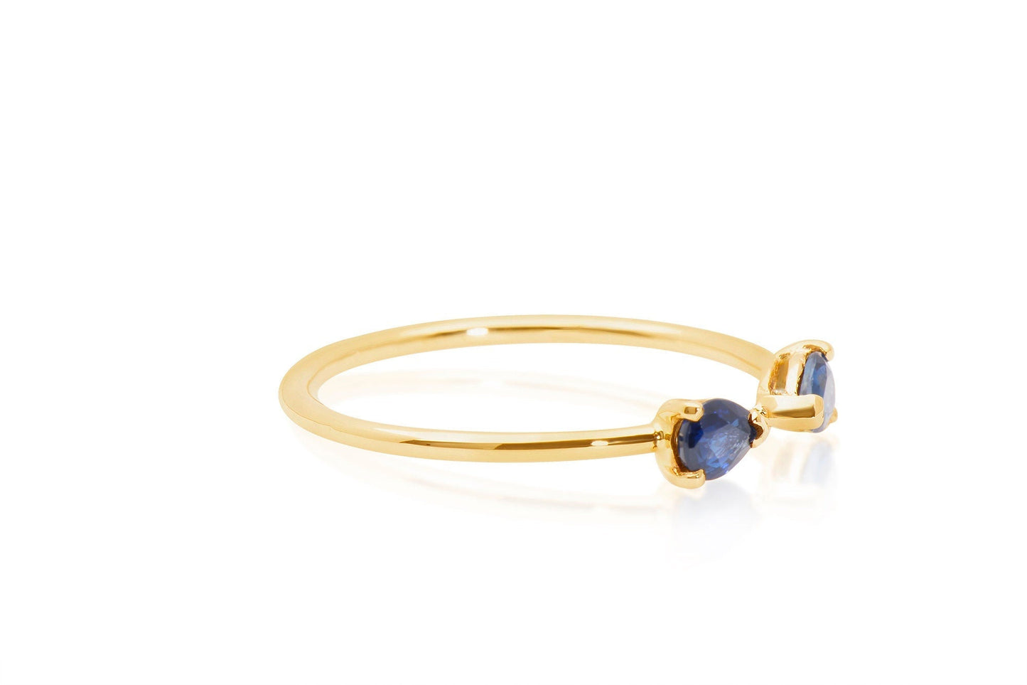 14k Gold Pear Shape Open Band Sapphire Ring