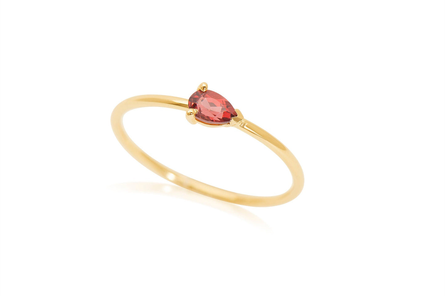14k Gold Pear Shape Sideways Garnet Ring