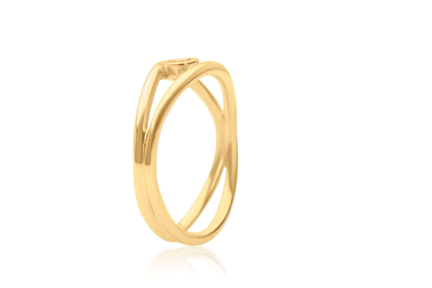 14k Gold Round Citrine Gemstone Wave Ring