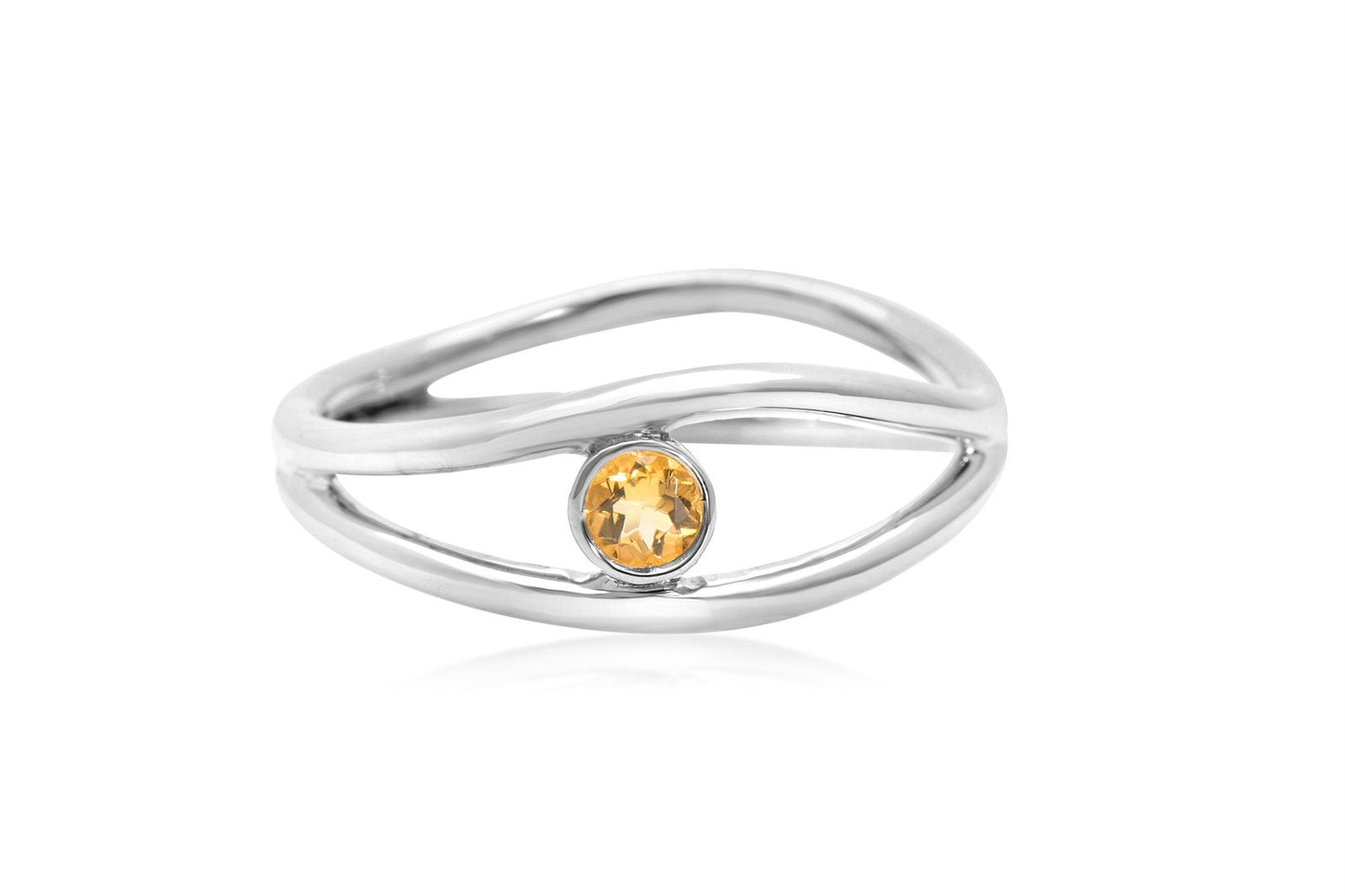 14k Gold Round Citrine Gemstone Wave Ring