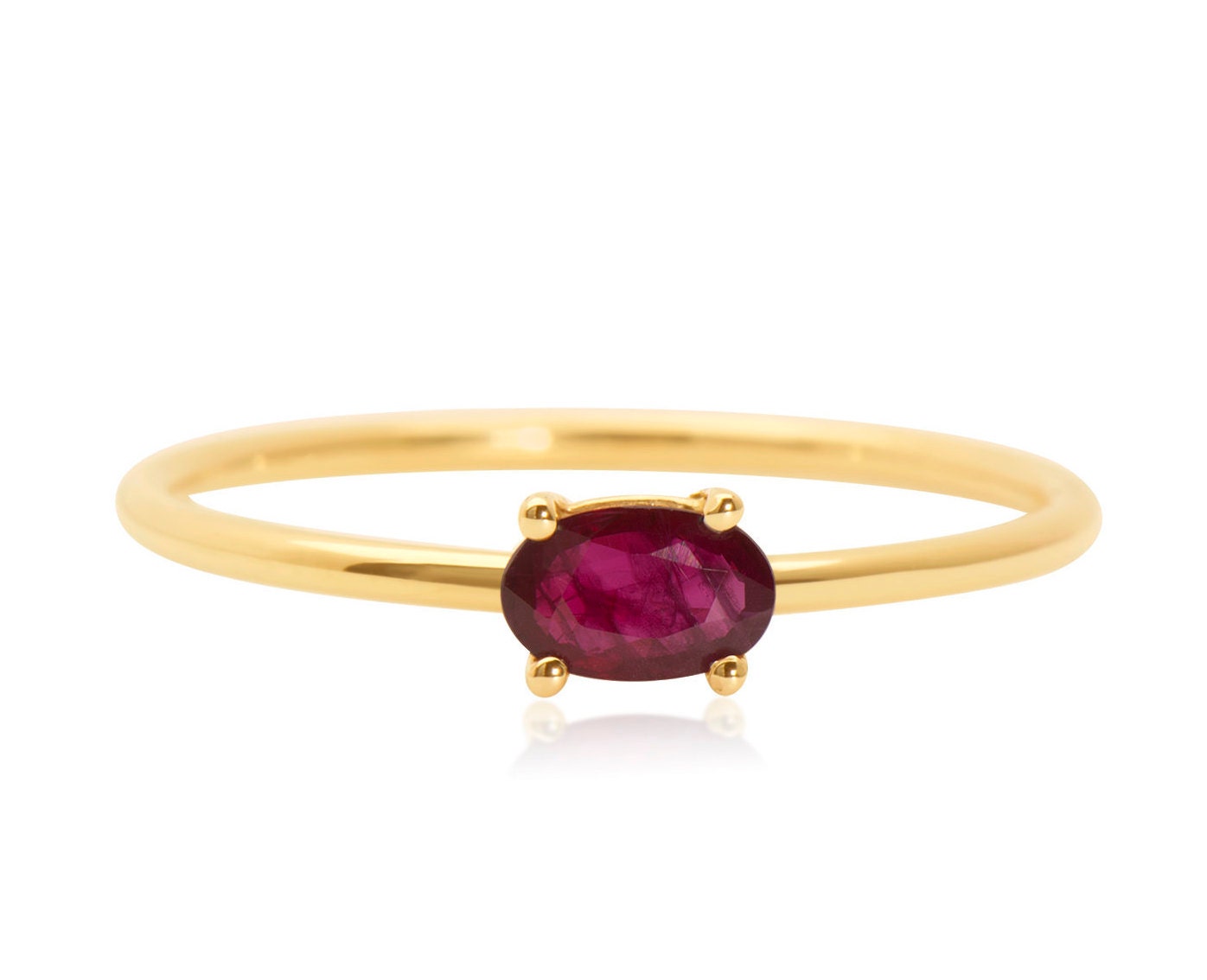 14k Gold Sideways Oval Ruby Ring