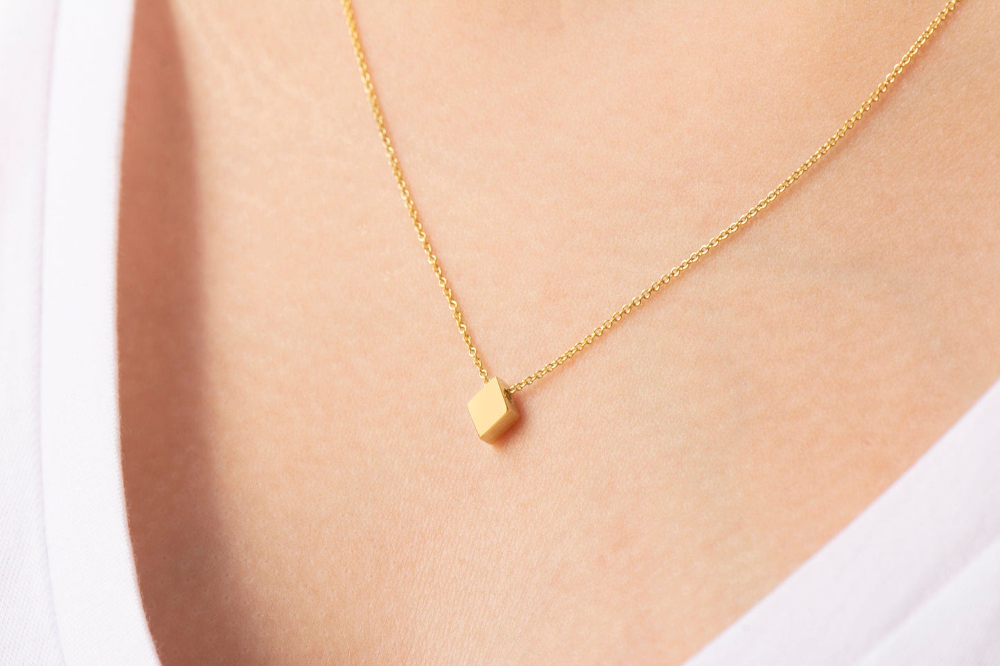 14k Solid Gold Diamond Shaped Pendant, Poker Card Suit Charm Necklace