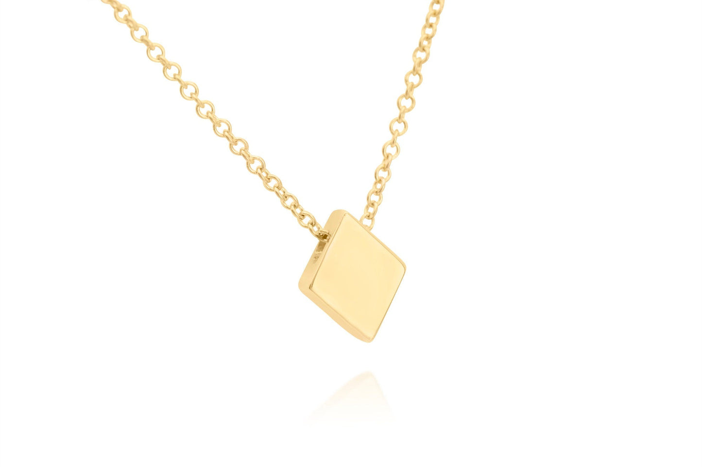 14k Solid Gold Diamond Shaped Pendant, Poker Card Suit Charm Necklace