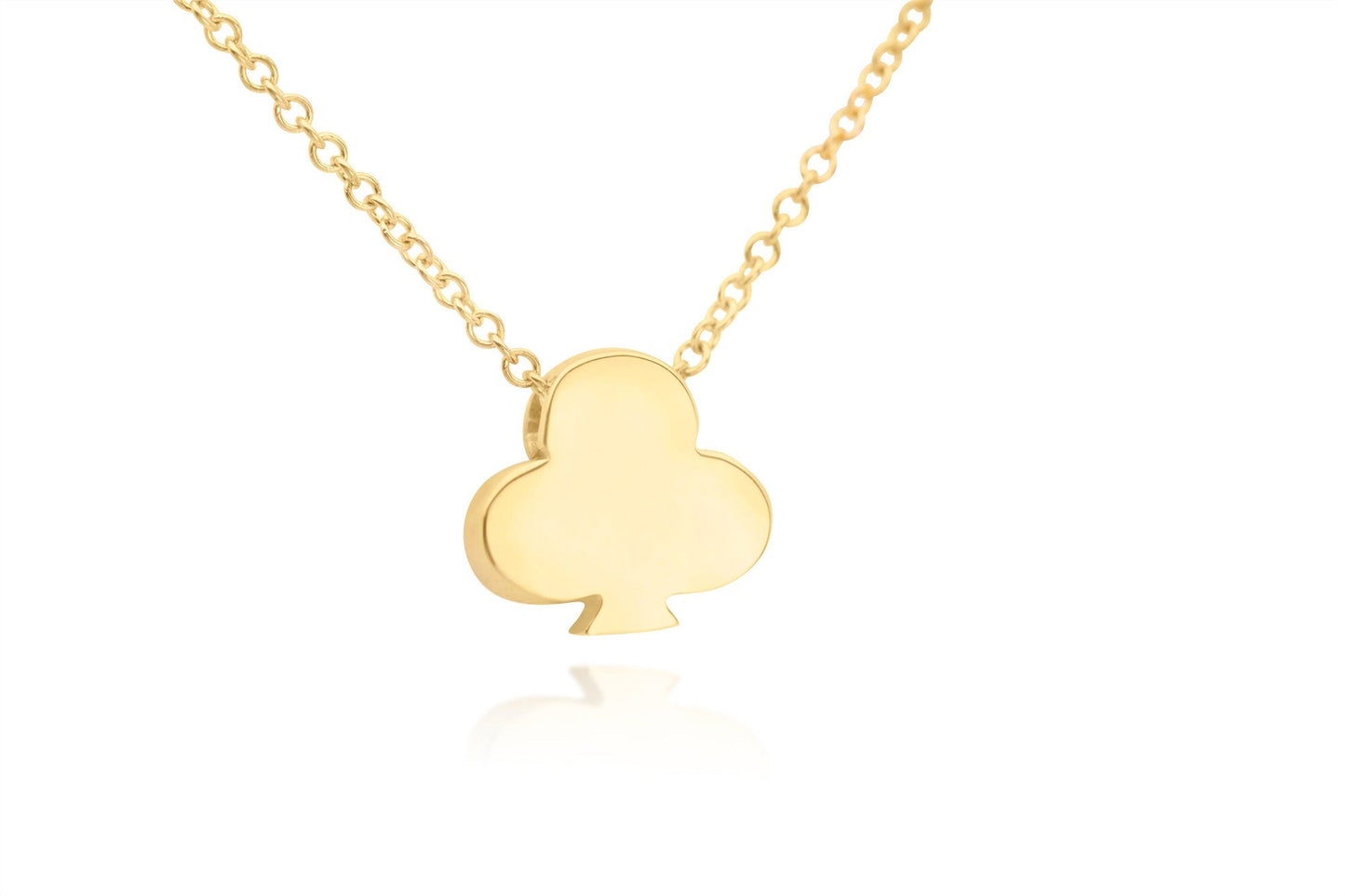 14k Solid gold Floating Clover Necklace, Poker Club Charm Pendant