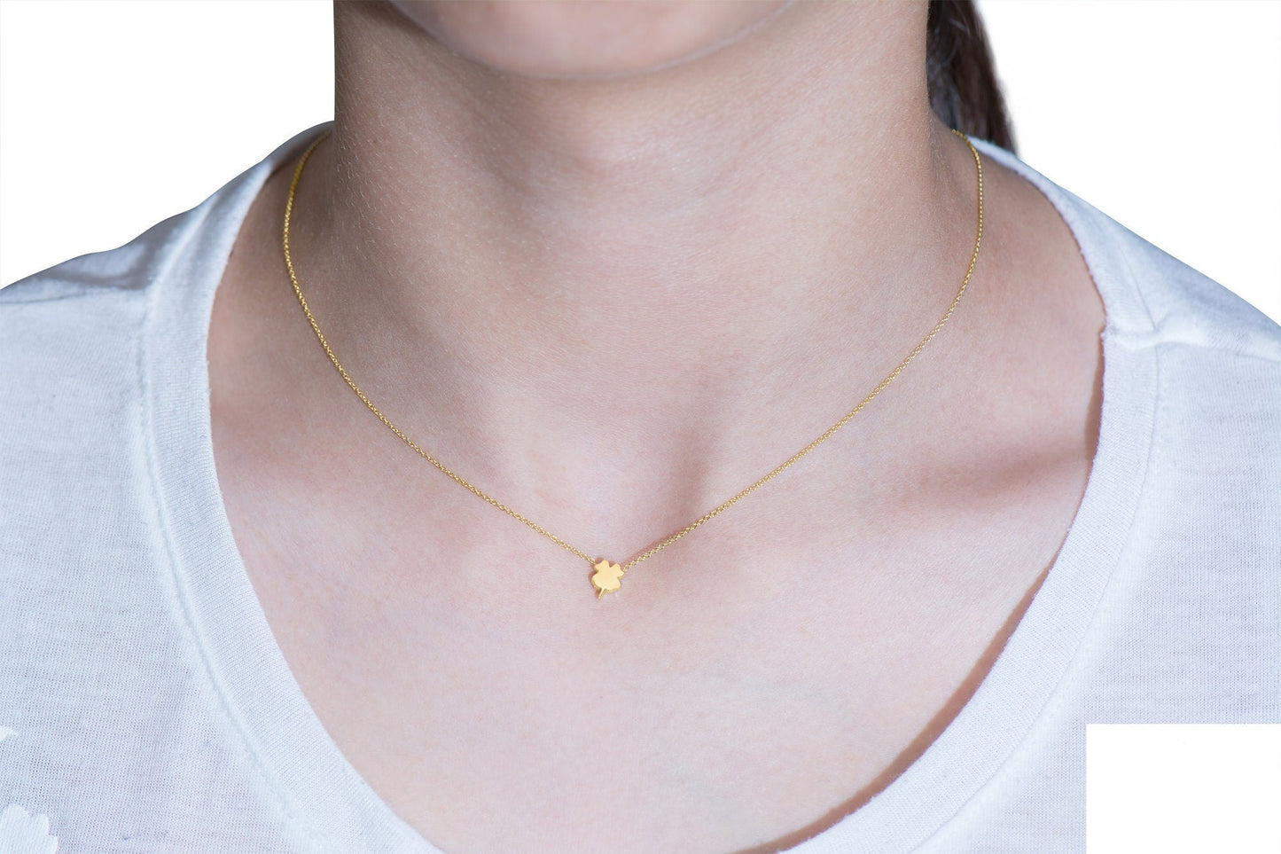 14K Solid Gold Four Leaf Clover Necklace