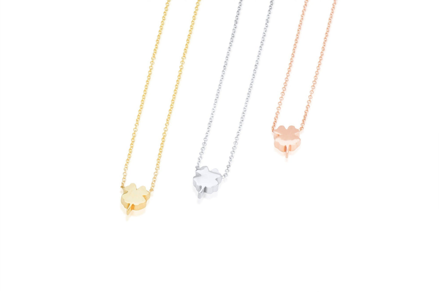 14K Solid Gold Four Leaf Clover Necklace