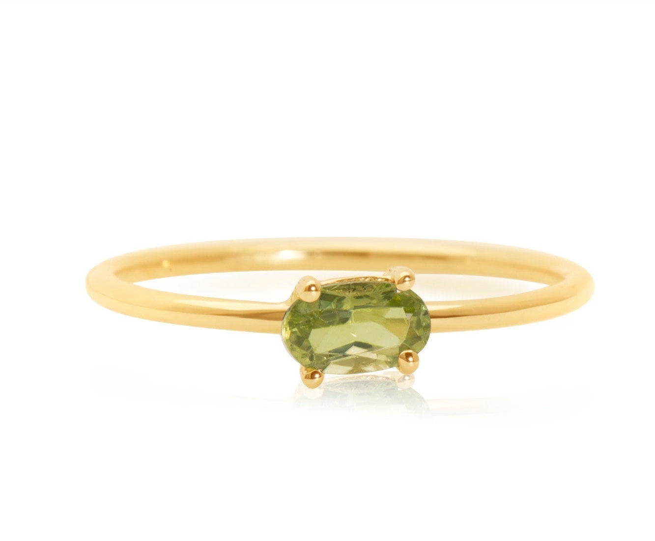 14k Solid Gold Oval Shape Green Peridot Gemstone Stacking ring