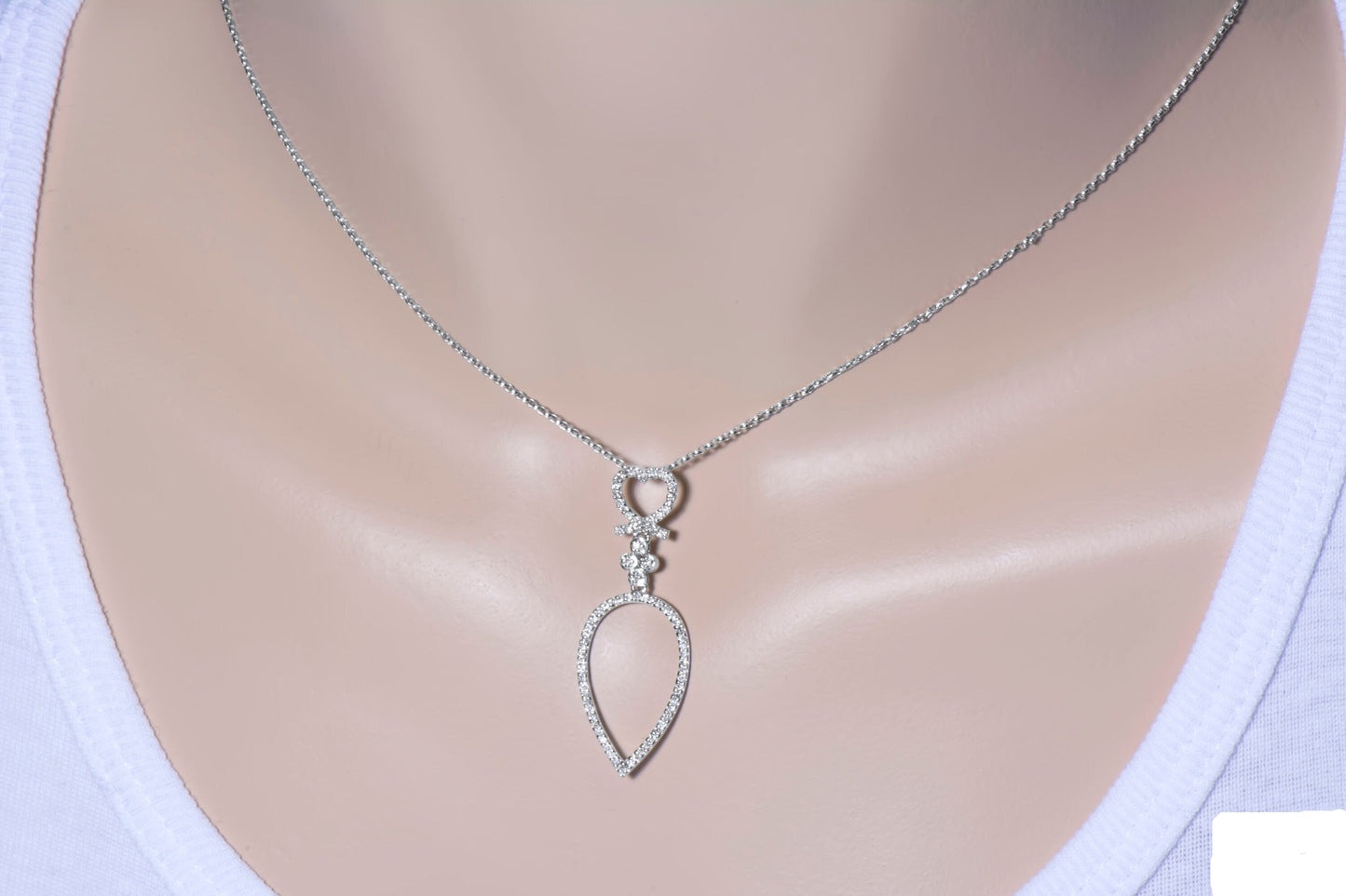 14k White Gold Pear Shaped Diamond Drop Pendant