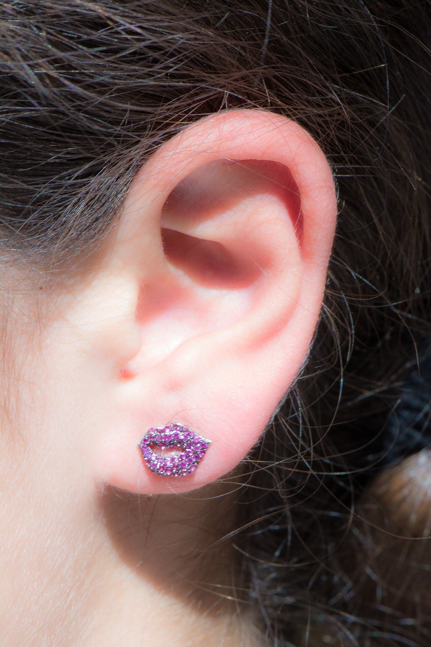 Dainty Sterling Silver Purple Kiss Pink LIPS Earrings