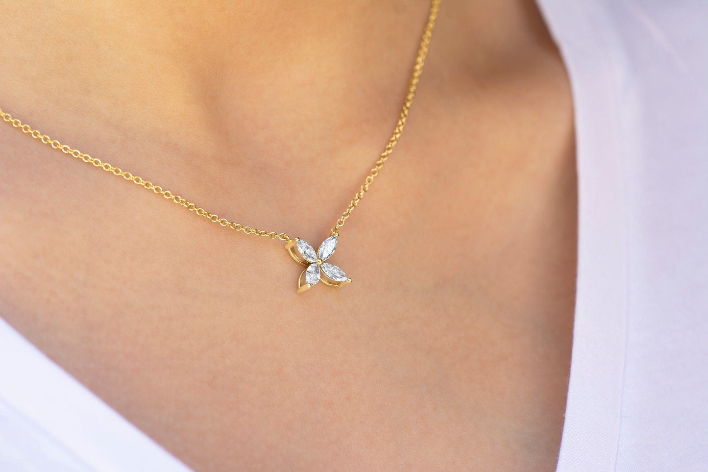 Marquise Diamond Pendant, 0.81ct 14k designer style Necklace Jewelry Flower Bloom Victoria