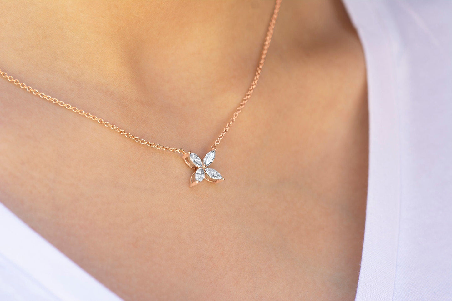 Marquise Diamond Pendant, 0.81ct 14k designer style Necklace Jewelry Flower Bloom Victoria