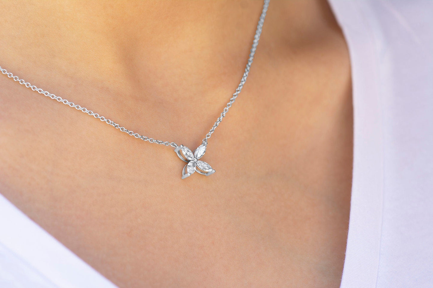 Marquise Diamond Pendant, 0.81ct 14k designer style Necklace Jewelry Flower Bloom Victoria