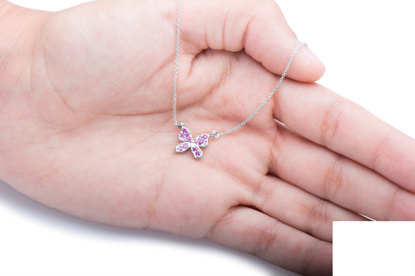 Minimalist Butterfly Necklace Micro Pave Pink Sapphire Gemstones
