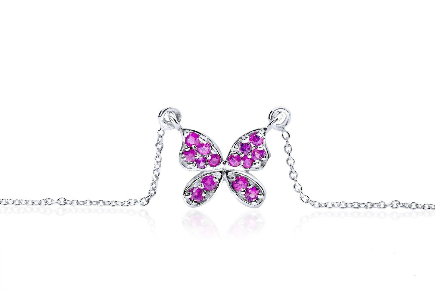 Minimalist Butterfly Necklace Micro Pave Pink Sapphire Gemstones
