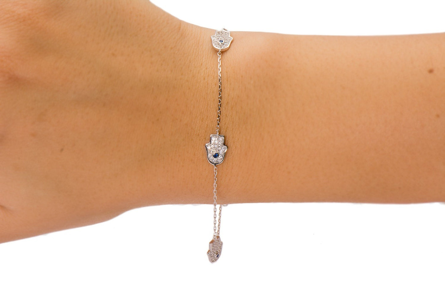 Sterling Silver Eye Protection Hamsa Bracelet