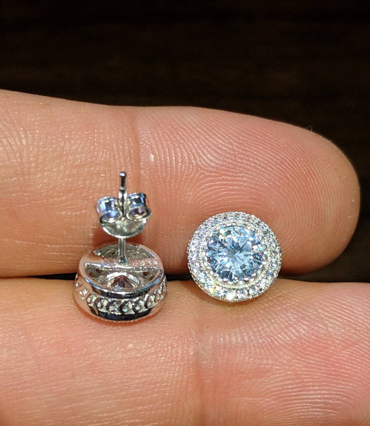 Sterling Silver Micro Pave Halo Stud Earrings